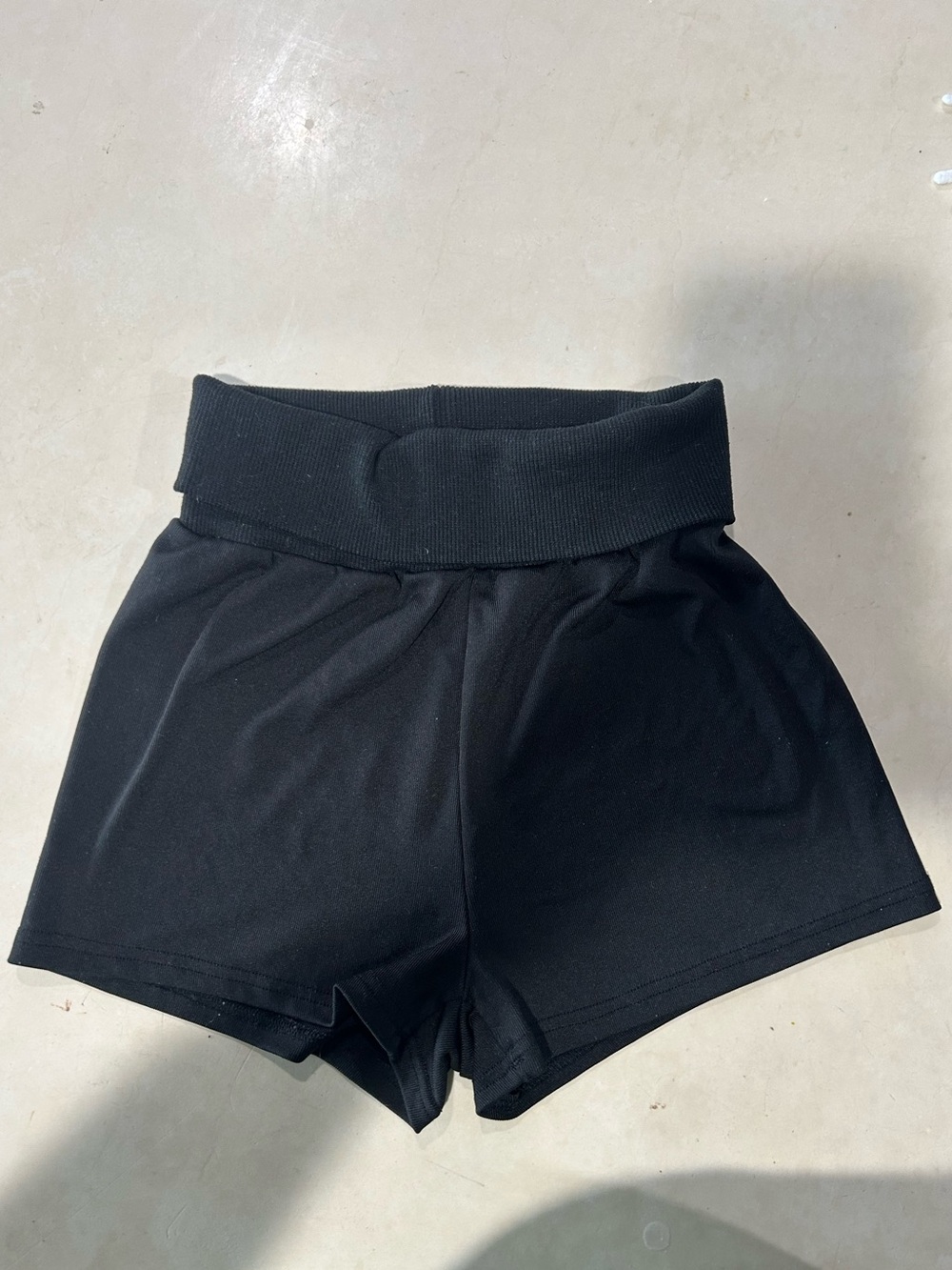 Black High-Waist Foldover Shorts S small polyester stretch women’s